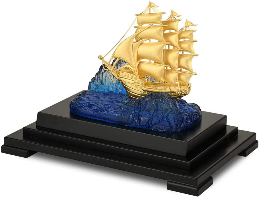 Mô hình thuyền buồm phong thuỷ mạ vàng 24k - 01